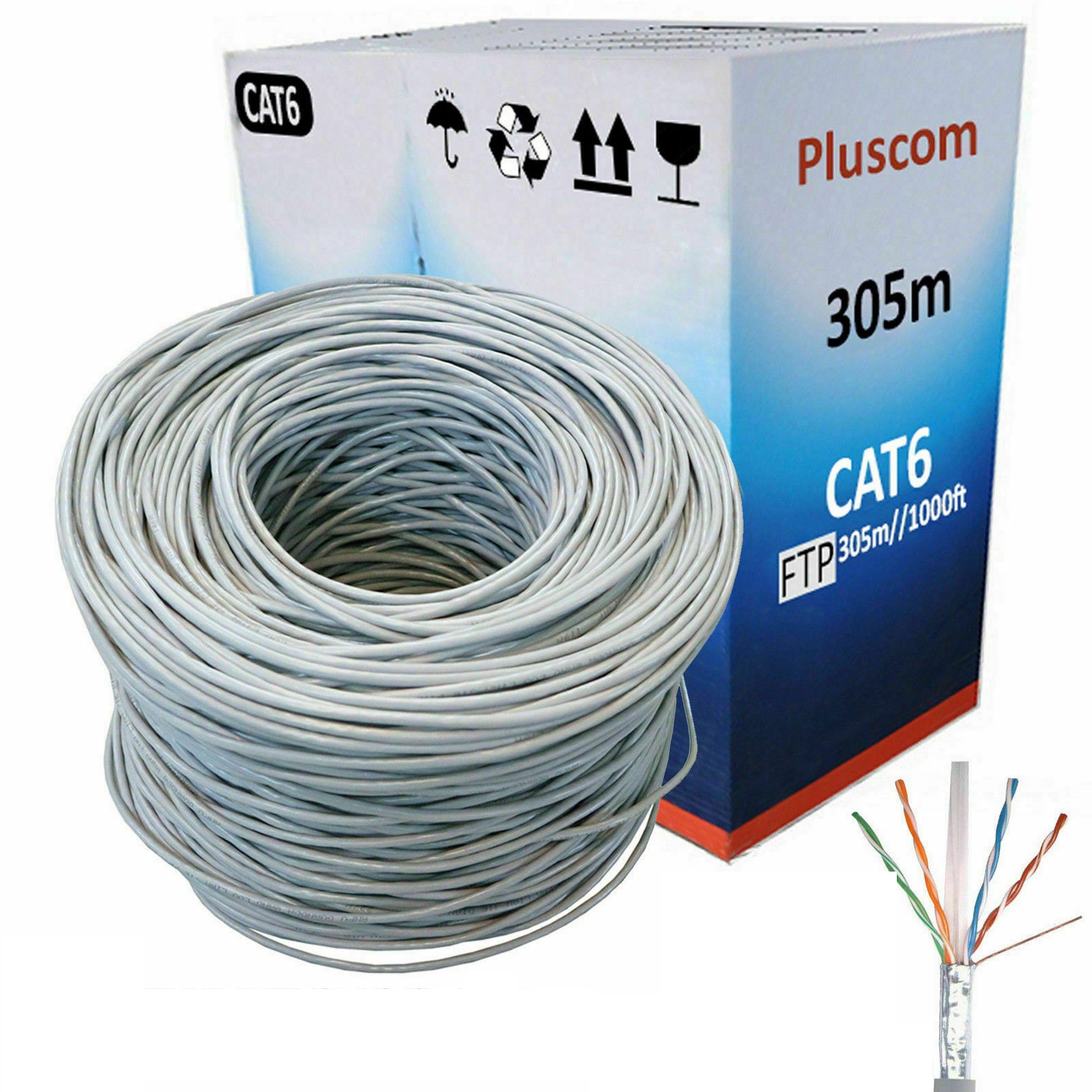 Grey 305M Rj45 Cat6 Outdoor Network Ethernet Ftp Cable Roll 4 Pair Adsl Modem Reel Box
