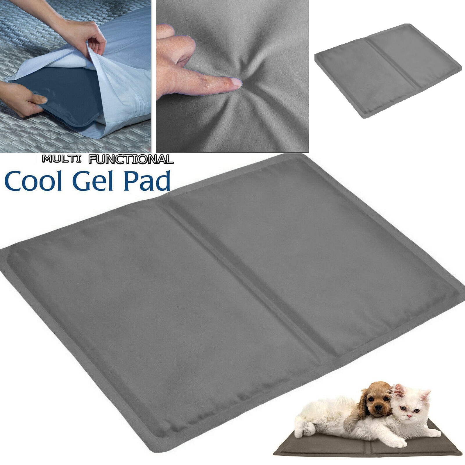 Grey Headache Orthopaedic Cool Cooling Gel Pad Pillow Cooling Mat Laptop Cushion Yoga Pet Bed