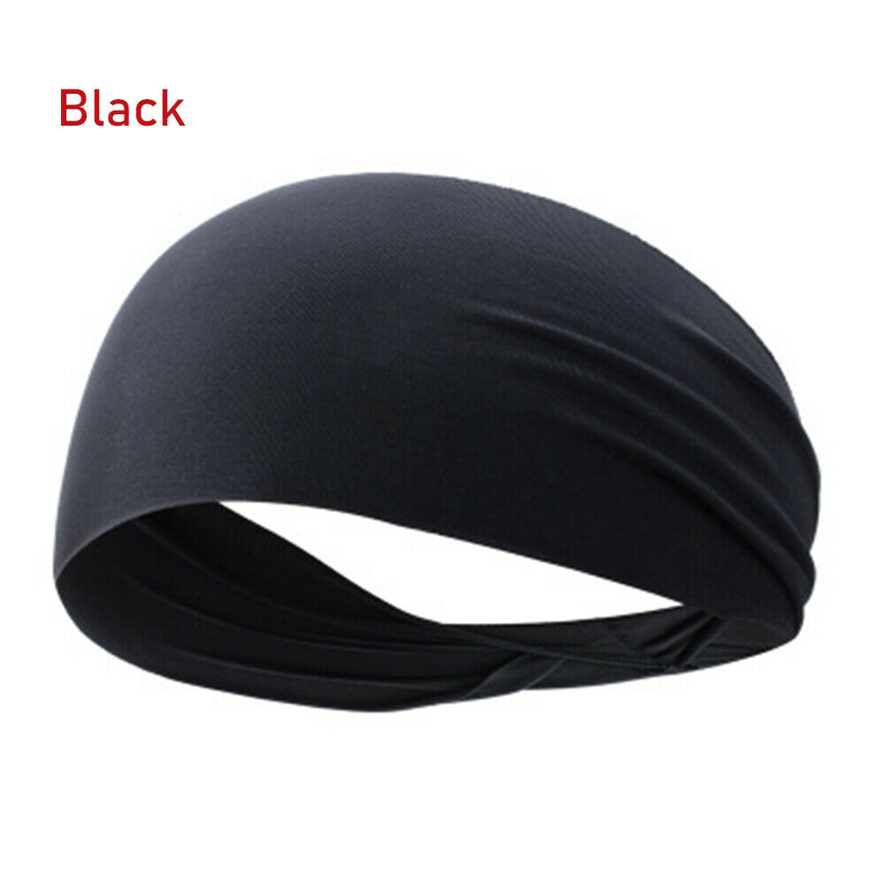 Black Sweatband Hairband Sports Sweat Headband Yoga Gym Stretch Unisex Head Band Mens