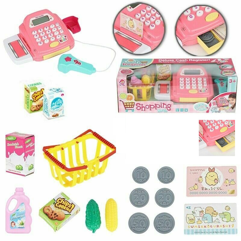 Kids Children Supermarket Till Cash Register Toy Gift Set Child Girl Shop Role Play Pink