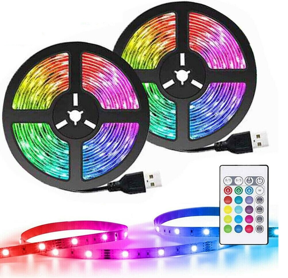 4M 5050 RGB LED Strip Lights USB Colour Changing Tape Under Cabinet Kitchen TV