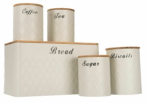 5Pcs Kitchen Storage Tins Canister Set Bamboo Lid Tea Coffee Sugar Bread Bin Jar White