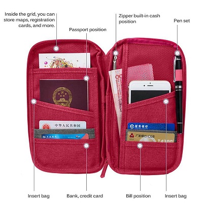 Red Travel Wallet Pouch Passport Holder Rfid Organiser For Cards Documents Money Ids