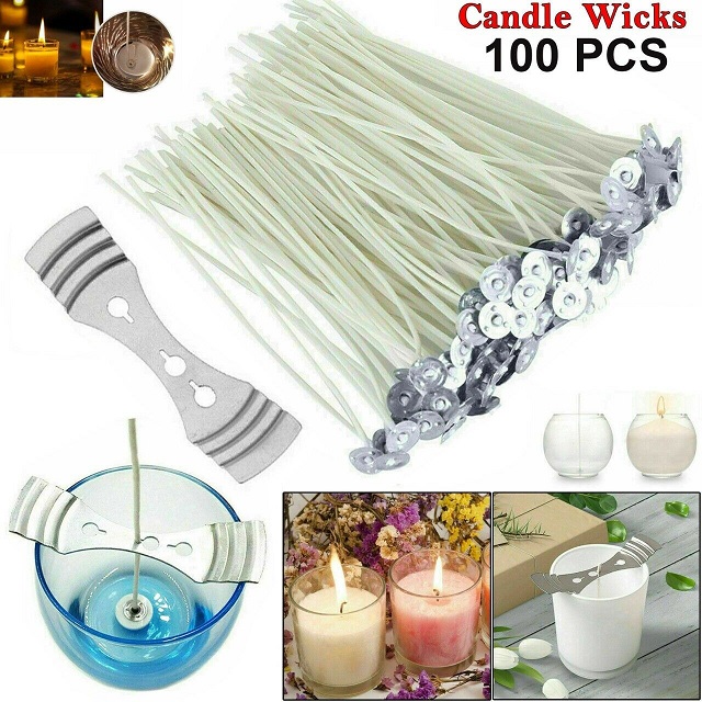 100Pcs Candle Wicks Pre Waxed With Sustainer Long Tabbed For Candle Making 150Mm