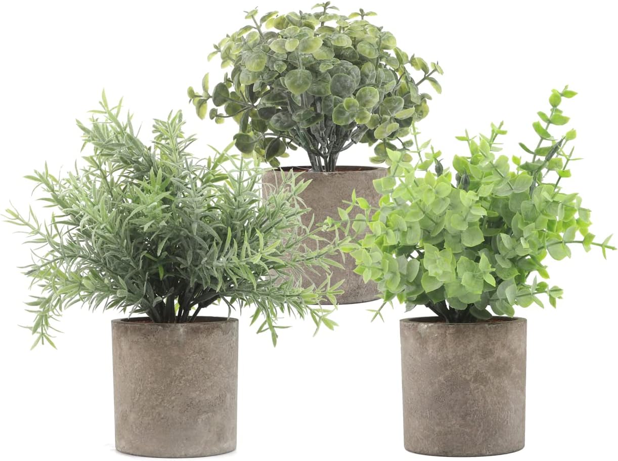 Set of 3 Artificial Plants in Pot with Bohemian Style Fake Potted Plants with Pots for Indoor Home Eco Friendly Office Desk Plants Boho Farmhouse Styl