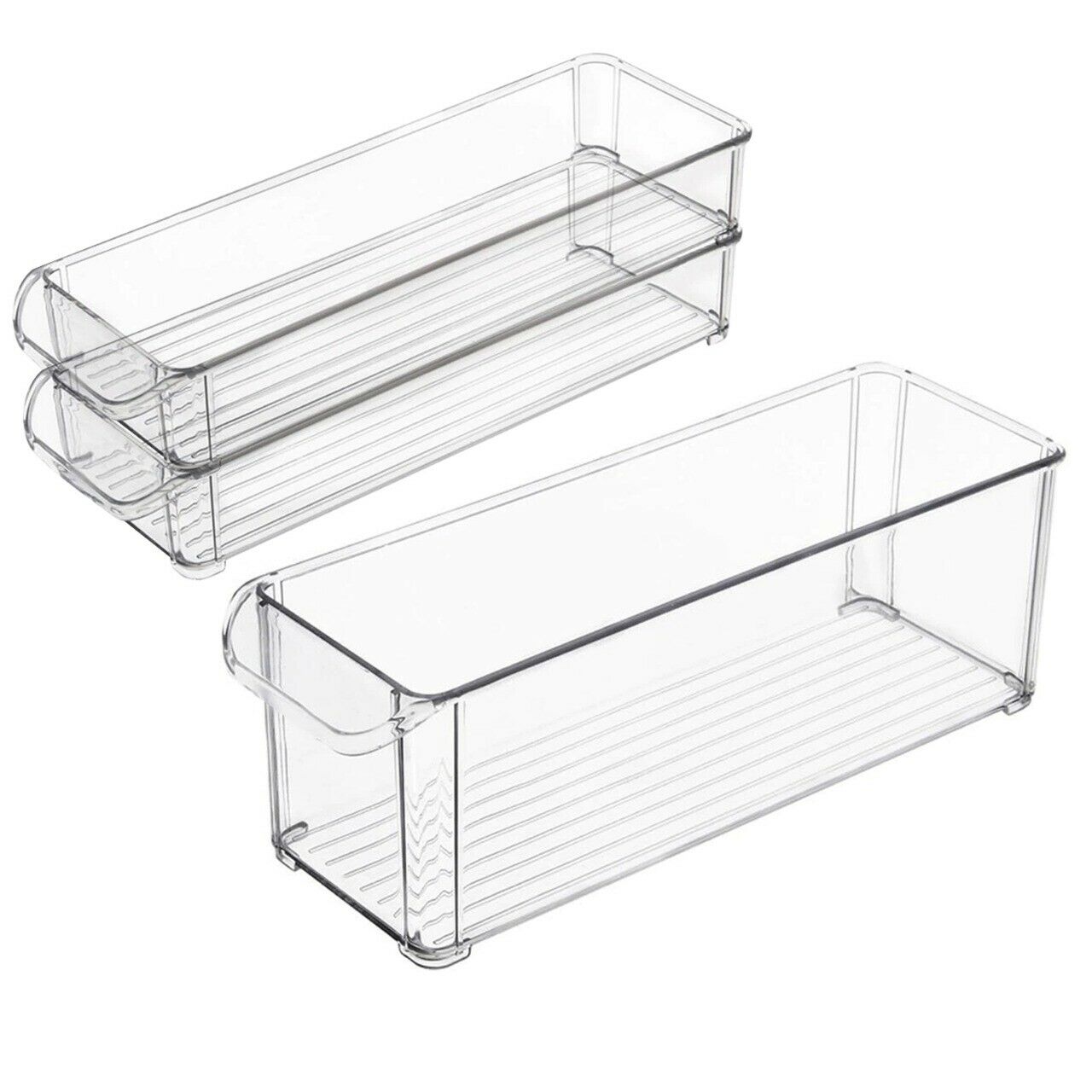 Set of 3 Pieces Fridge Vegetable Food Storage Box Holder Food Plastic Container Tray Rack Organiser Clear