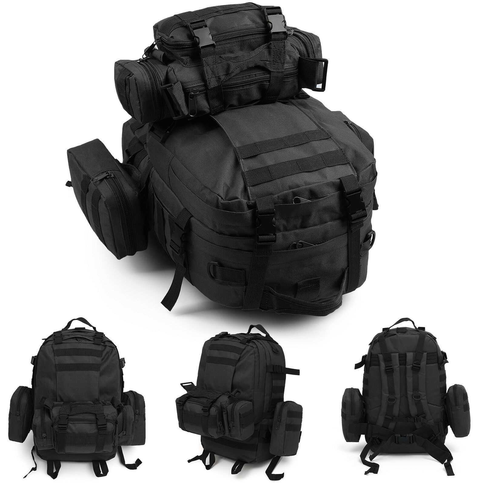 Black 50L Modern Military Tactical Army Rucksacks Molle Backpack Camping Hiking Bag