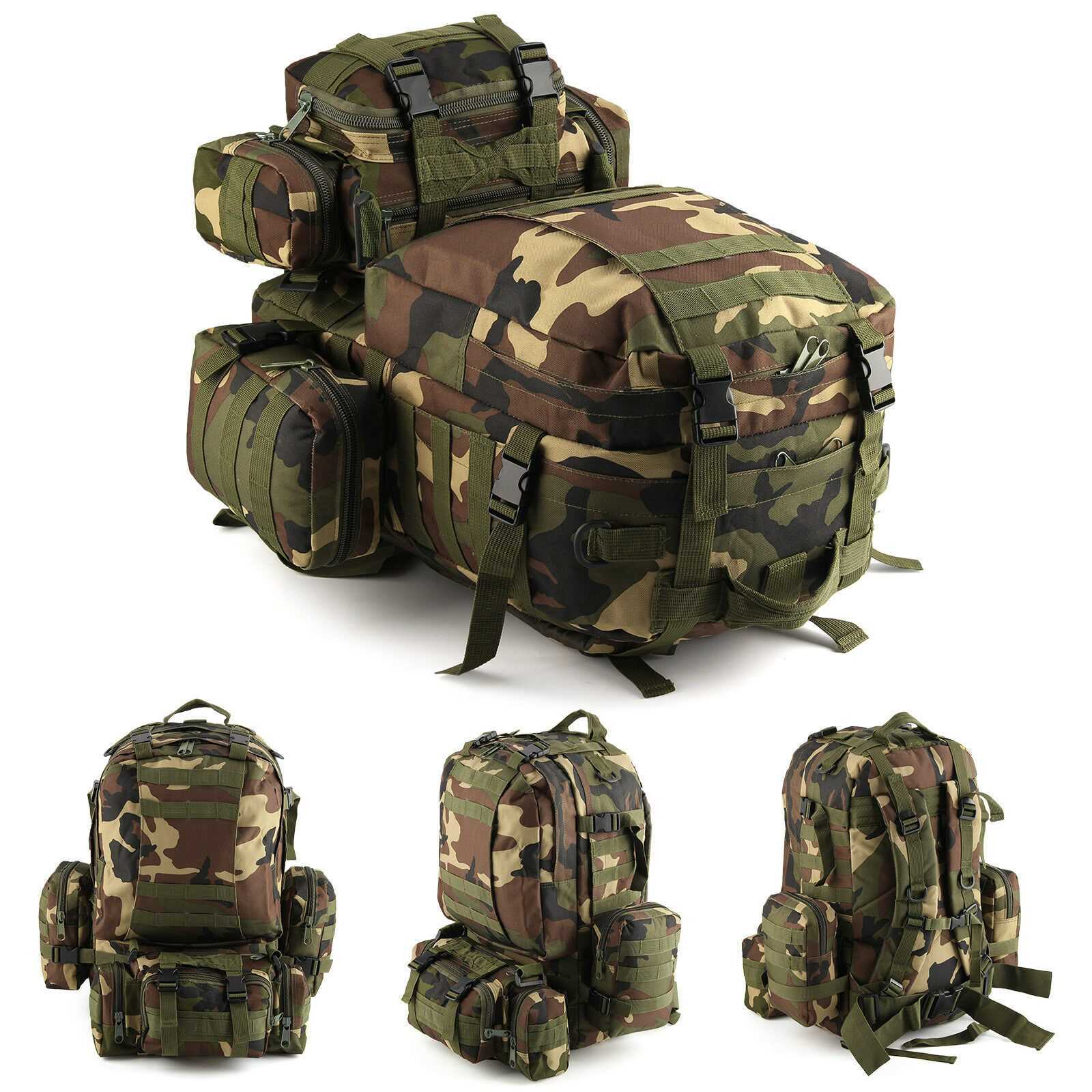 Wooden Camouflage 50L Modern Military Tactical Army Rucksacks Molle Backpack Camping Hiking Bag