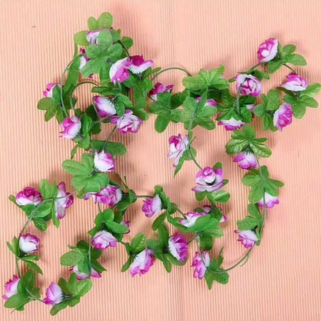Purple 40 Heads 7 feet String Fake Artificial Flowers Vine Ivy Leaf Garland Home Décor