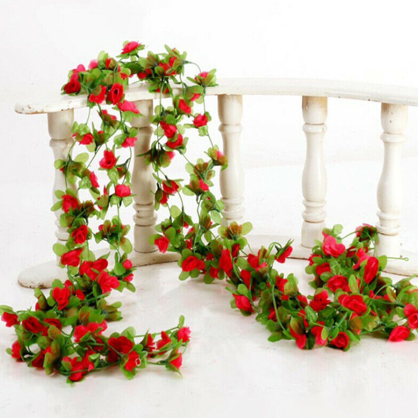 Red Artificial Flowers 7ft Strings 40 Heads Artificial Flower Silk Rose Leaf Garland Vine Ivy Home Wedding Garden Decor