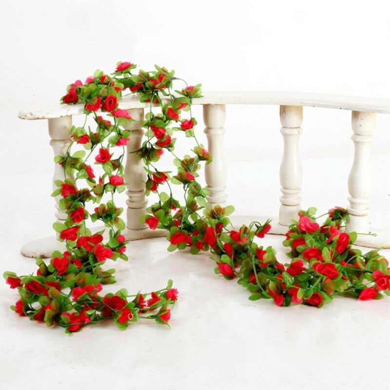 Red 40 Heads 7 feet String Fake Artificial Flowers Vine Ivy Leaf Garland Home Décor