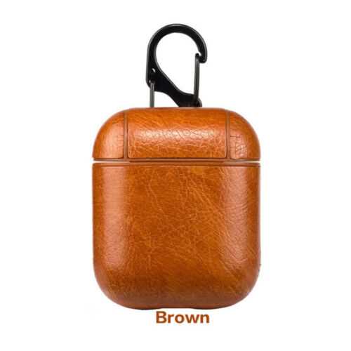 Brown Protective PU Leather Apple Airpod Case Cover Anti Lost Skin Case for Airpods