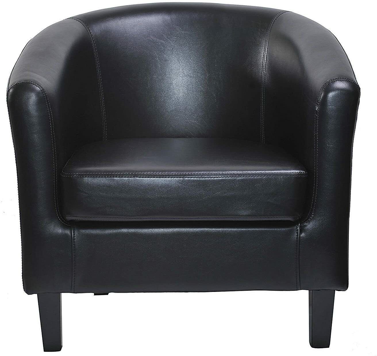 Black Adult Tub Chair Faux Leather PU Tub Chair Armchair Dining Room Modern Office Furniture Sofa