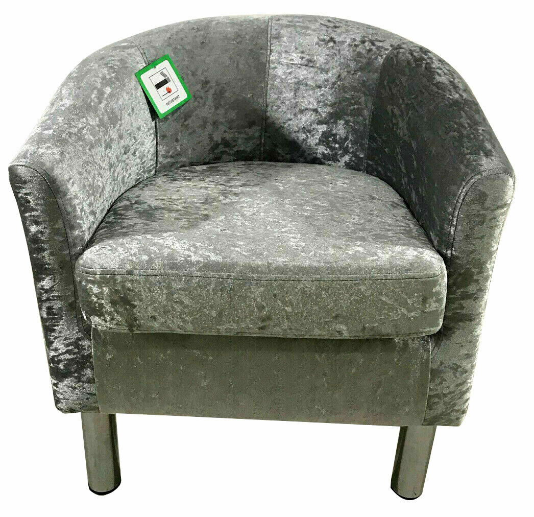 Grey Tub Chair Adult Velvet Fabric Silver Tub Chair Armchair Home Café Lounge Bedroom Office Shop