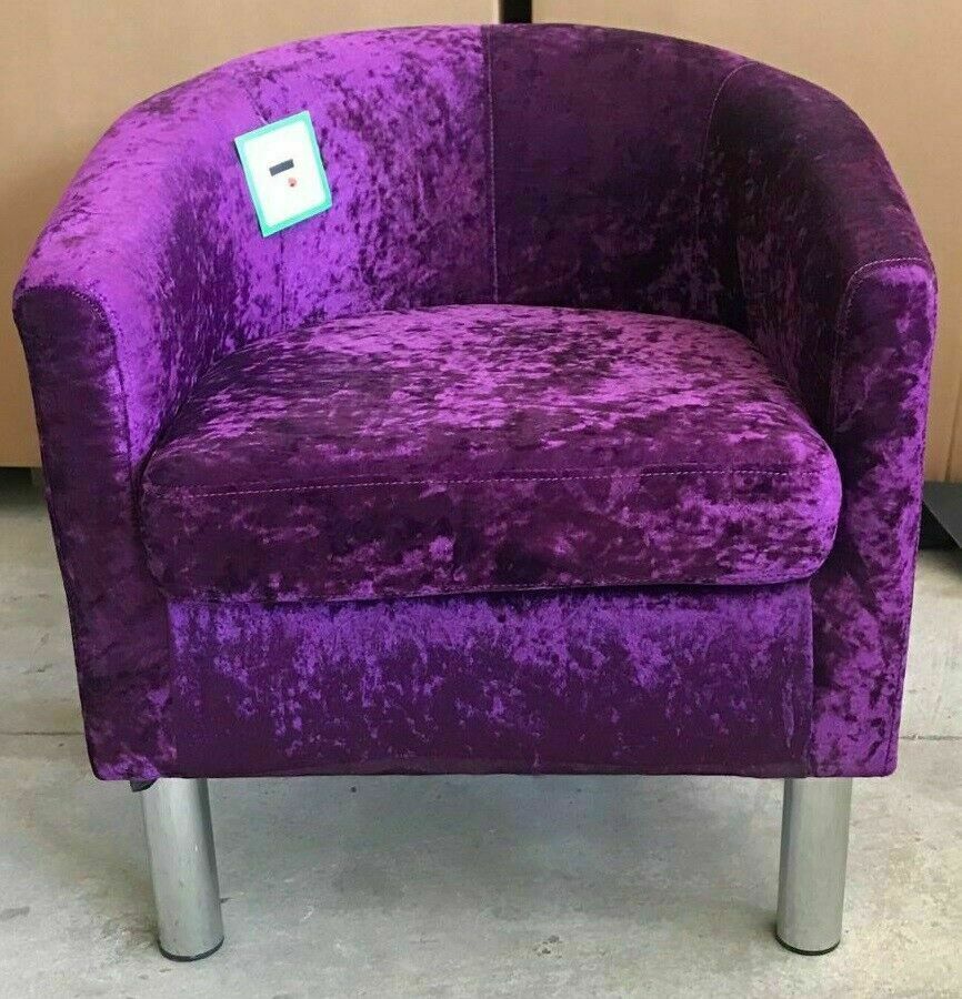 Purple Tub Chair Adult Velvet Fabric Silver Tub Chair Armchair Home Café Lounge Bedroom Office Shop