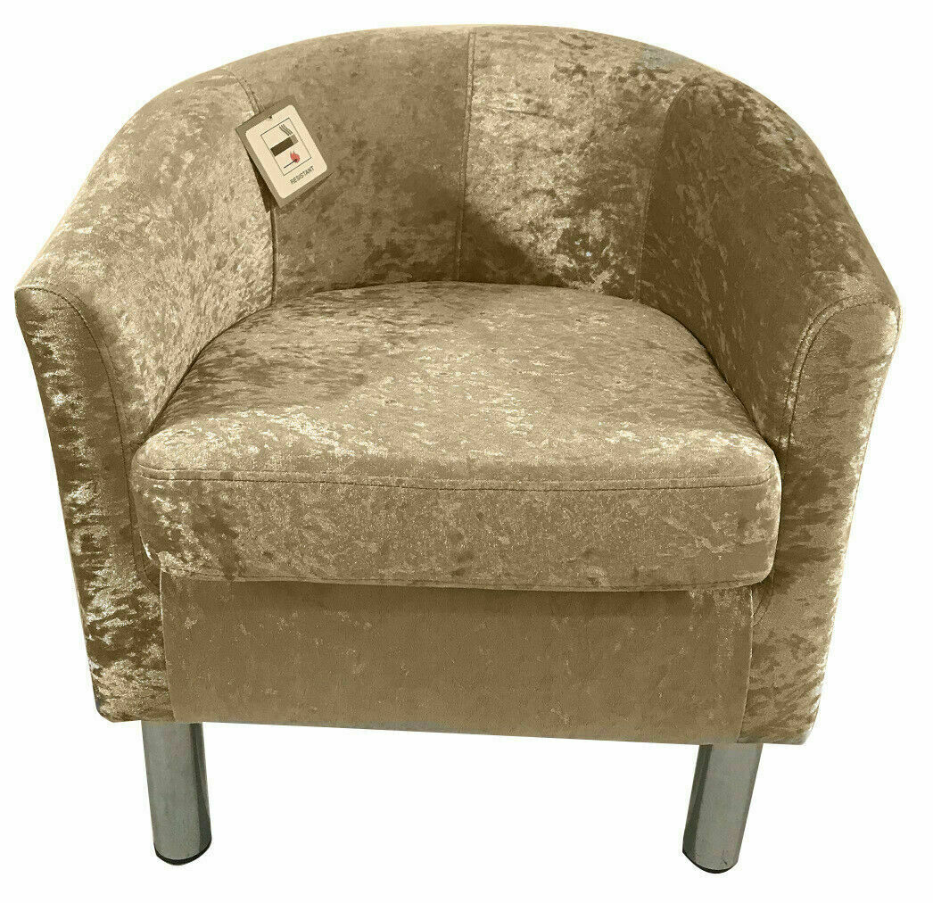 Gold Tub Chair Adult Velvet Fabric Silver Tub Chair Armchair Home Café Lounge Bedroom Office Shop