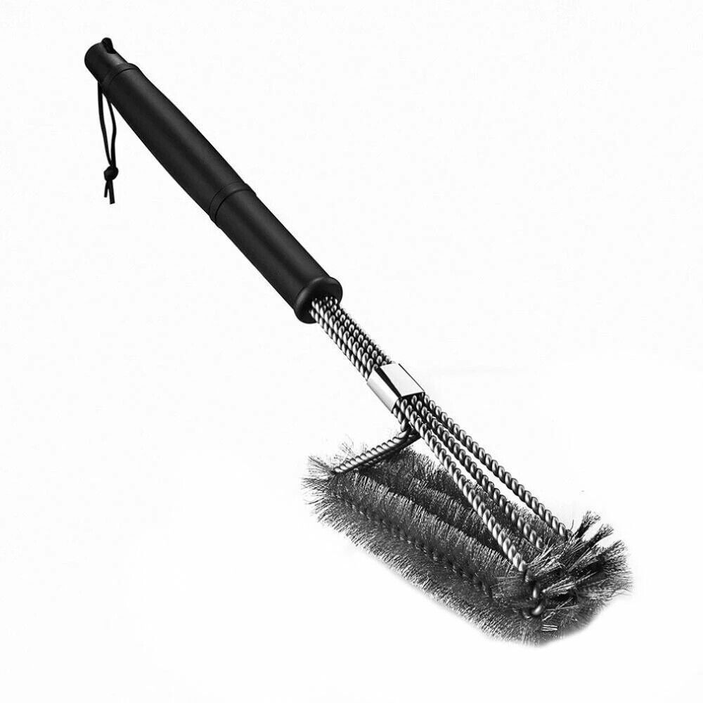 Black BBQ Cleaning Brush Grill Cleaner Barbecue Wire Heads Stainless Steel Handle Tool