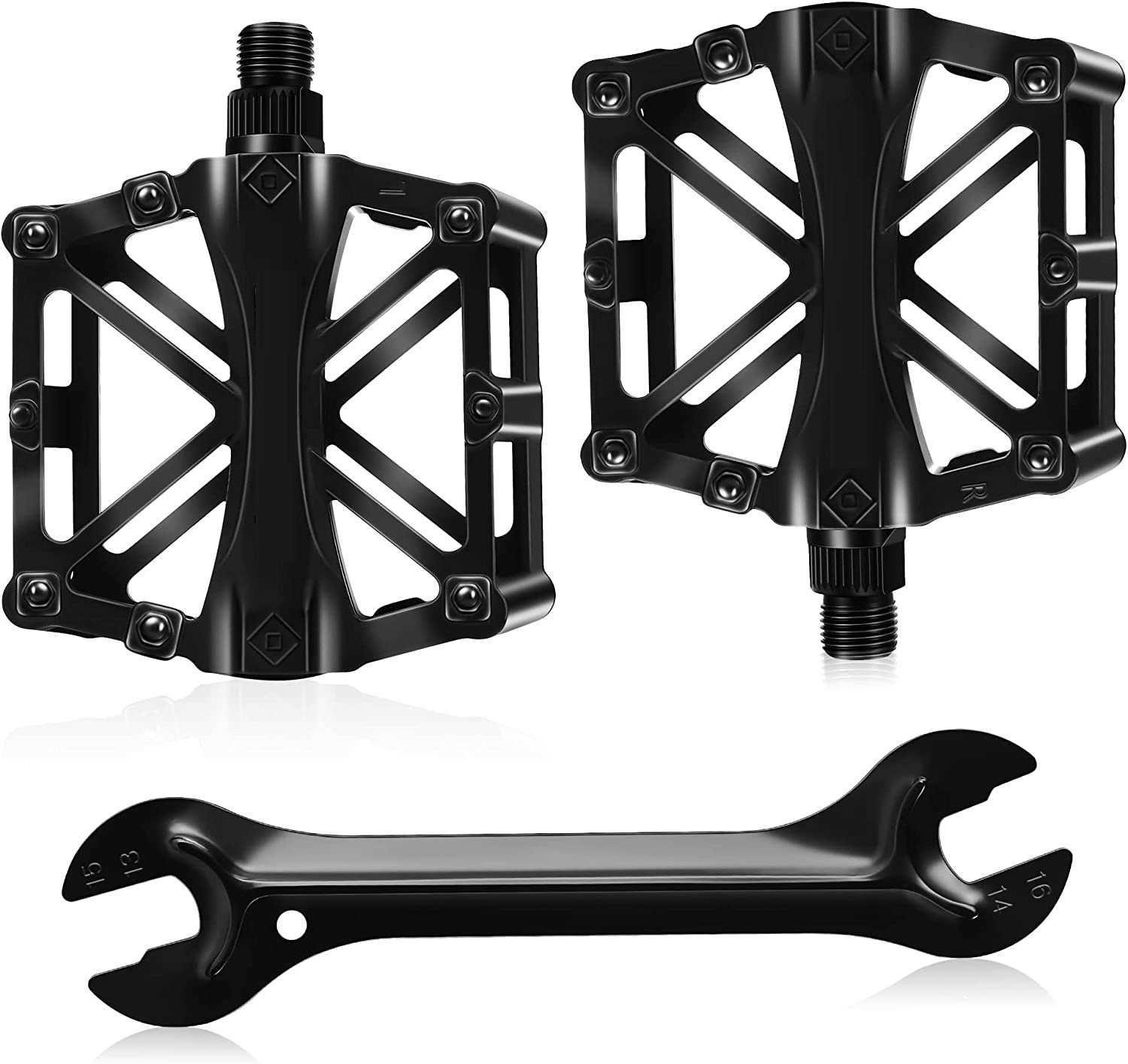 9/16” Black Pair Of Bicycle Mountain Bike MTB BMX Cycling Bearing Alloy Flat Platform Pedals With Wrench
