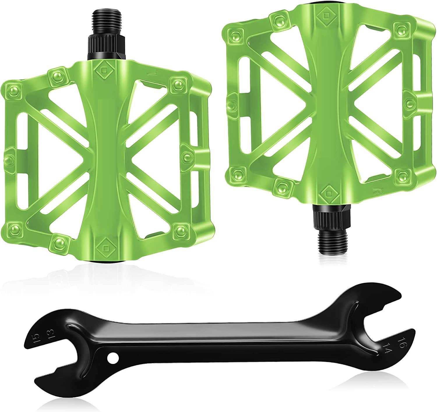 9/16” Green Pair Of Bicycle Mountain Bike MTB BMX Cycling Bearing Alloy Flat Platform Pedals With Wrench