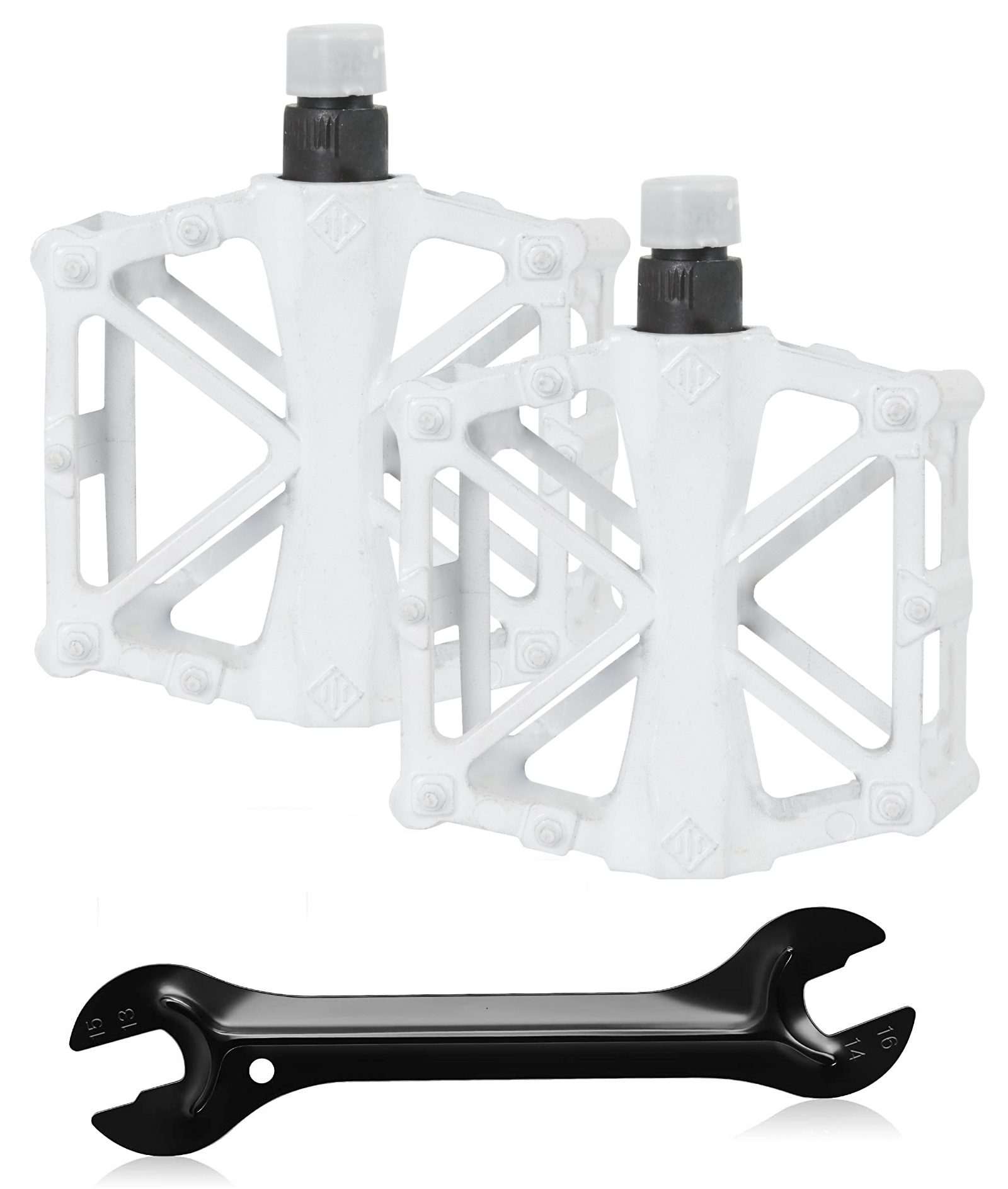 9/16” White Pair Of Bicycle Mountain Bike MTB BMX Cycling Bearing Alloy Flat Platform Pedals With Wrench