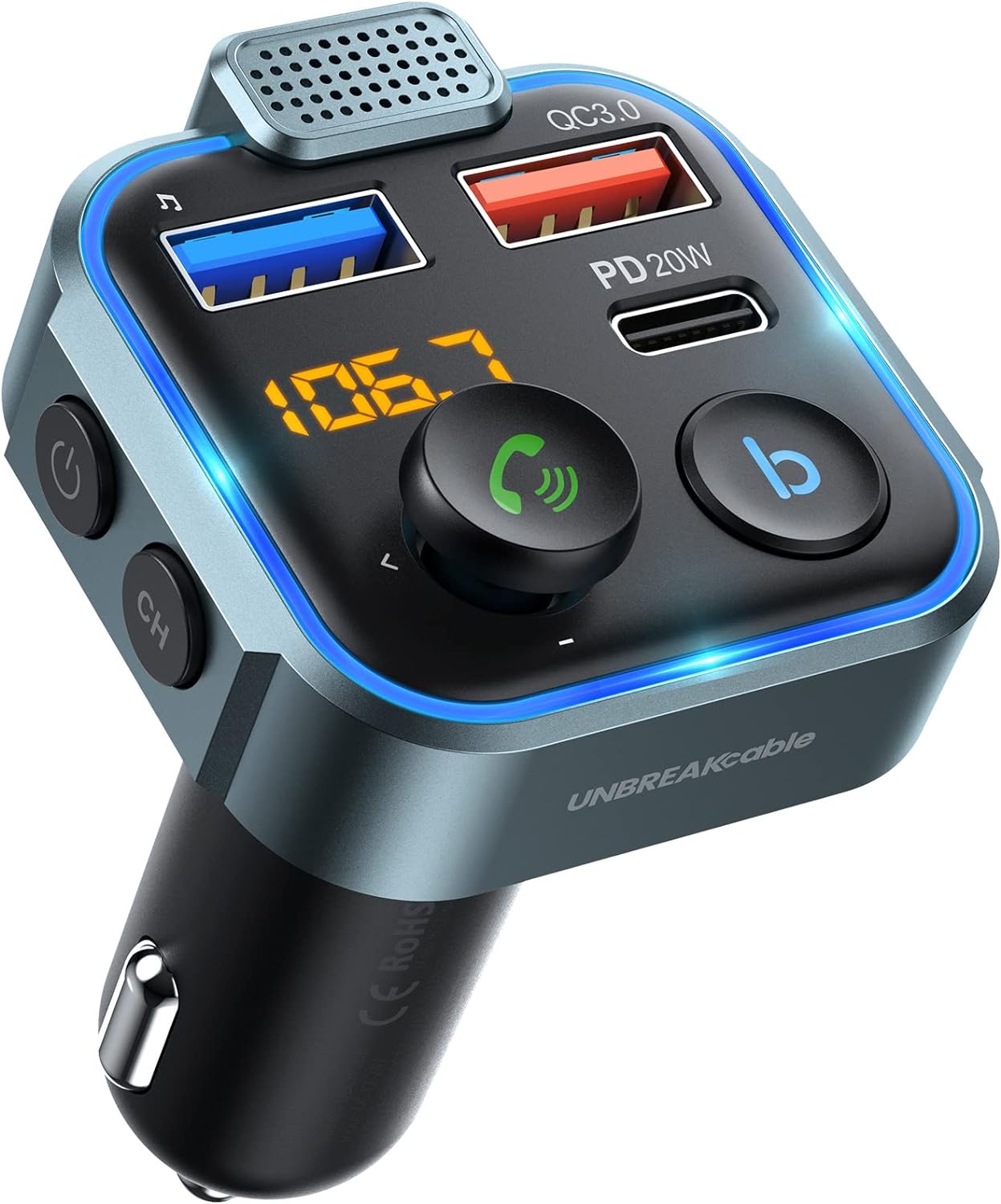 Bluetooth FM Transmitter for Car Wireless Bluetooth 5.0 FM Radio Adapter with 2 USB Ports