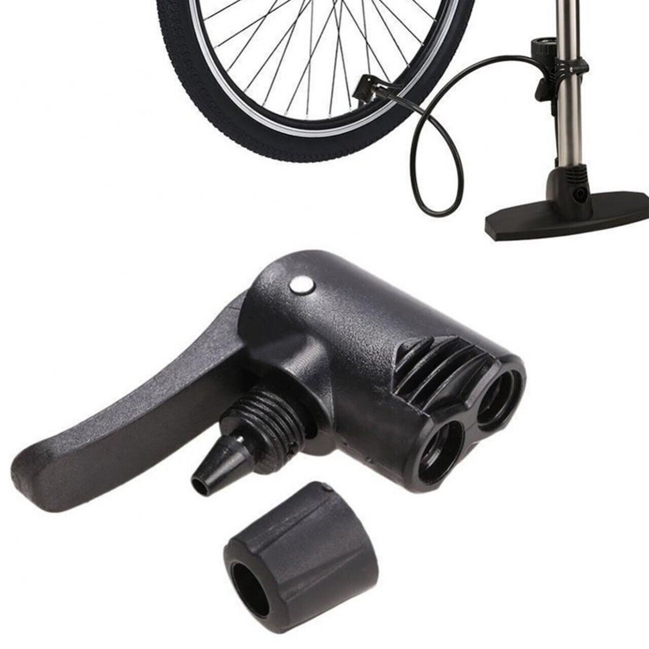 Black Universal Fit Bicycle Pump Adapter Beto Duel Adaptor Double Replacement Pump Head Track Floor Foot