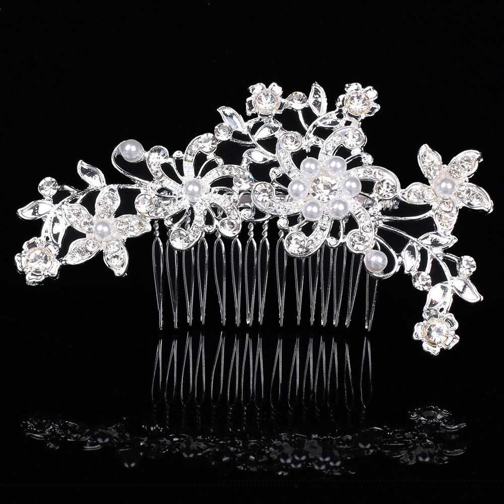 Flower Wedding Hair Pins Bridesmaid Crystal Diamante Pearls Bridal Clips Comb