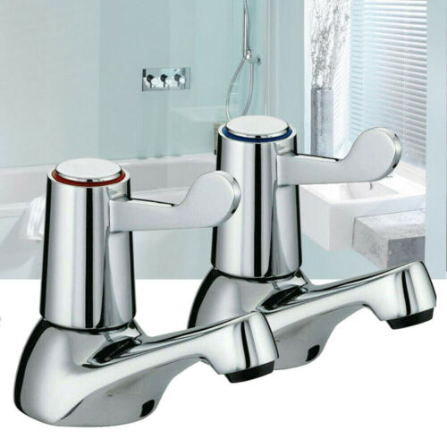 Bathroom Basin Sink Chrome Mixer Tap Modern Taps Hot & Cold Set 1/4 Turn 1/2"