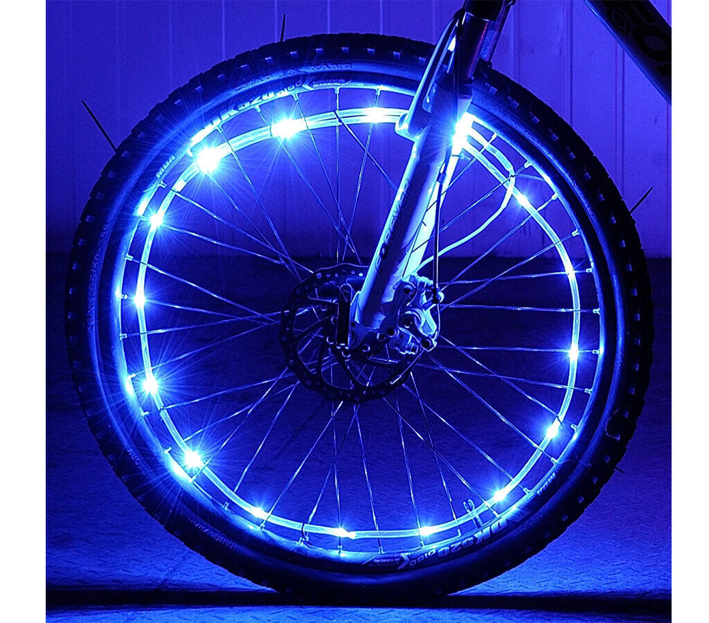 Blue Bicycle Bike Cycling Bright LED Flashlight Tyre Safety Wheel Spoke Wire Flash Light Lamp