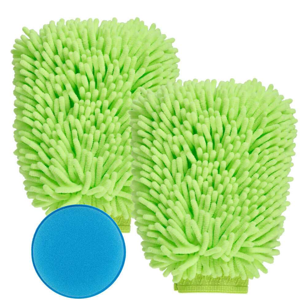Green Microfibre Wash Mitt Ultra Soft Car Cleaning Dusting Washing Glove Noodle Sponge