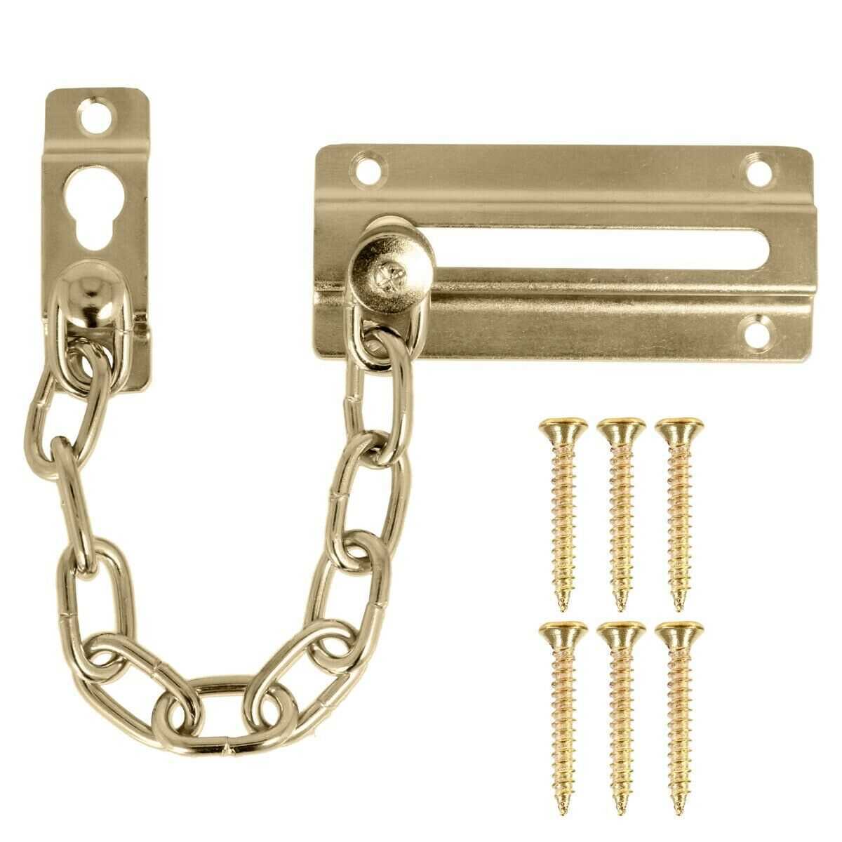 Brass Front Door Chain Restrictor Lock Latch Slide Catch Extra Security Safety