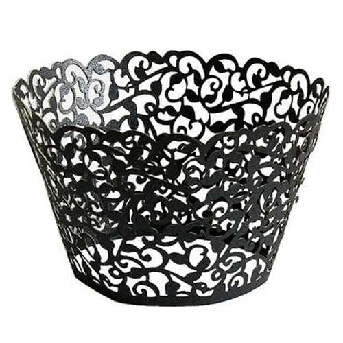 25 Black Filigree Vine Cupcake Wrappers Cases Gift Xmas Easter Wedding Birthday Cake Party