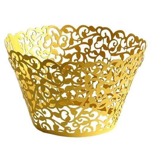 25 Gold Filigree Vine Cupcake Wrappers Cases Gift Easter Xmas Wedding Birthday Cake Party