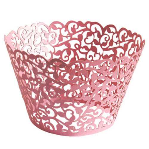 25 Pink Filigree Vine Cupcake Wrappers Cases Gift Xmas Easter Wedding Birthday Cake Party