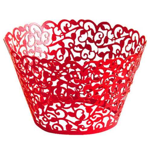 25 Red Filigree Vine Cupcake Wrappers Cases Gift Xmas Easter Wedding Birthday Cake Party