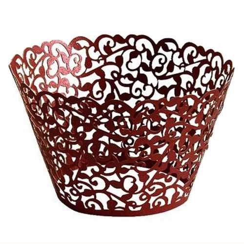 25 Wine Red Filigree Vine Cupcake Wrappers Cases Gift Xmas Easter Wedding Birthday Cake Party