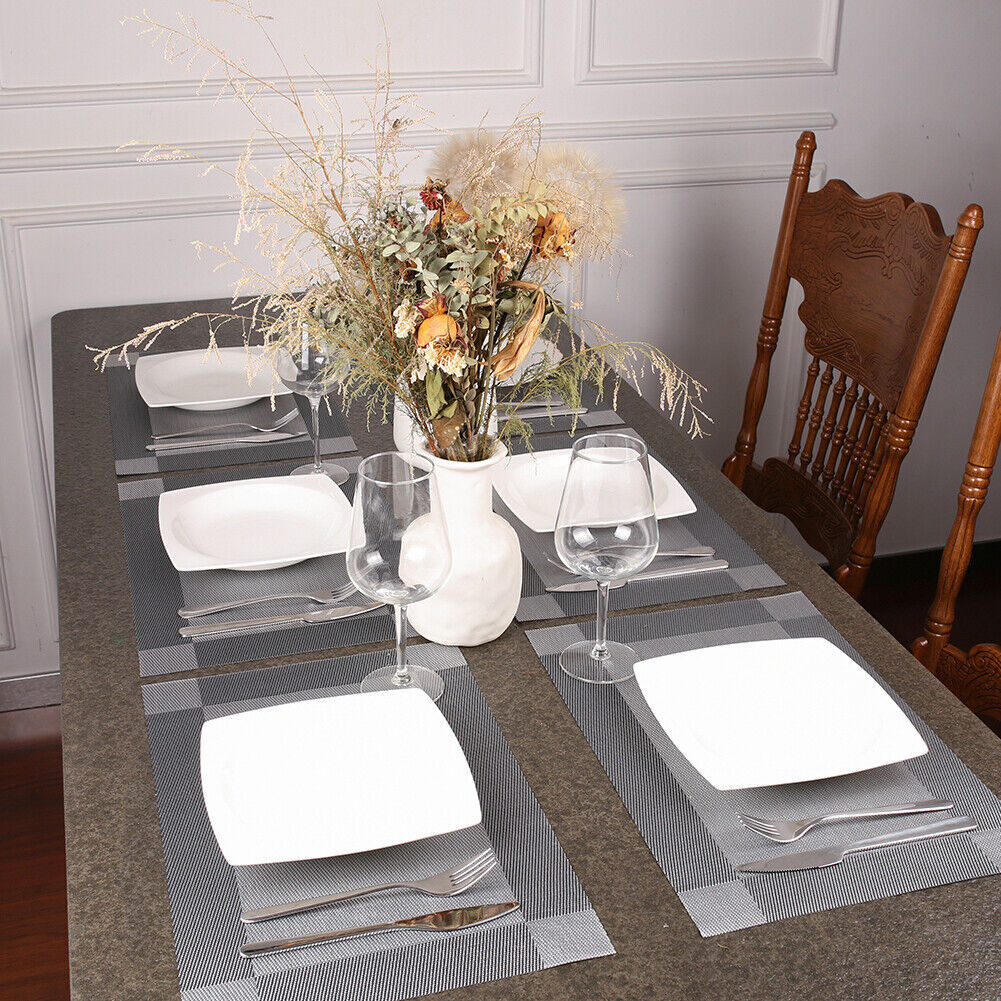 Set Of 6 Grey PVC Place Mats with 6PCS Coasters Dining Table Placemats Non-Slip Washable