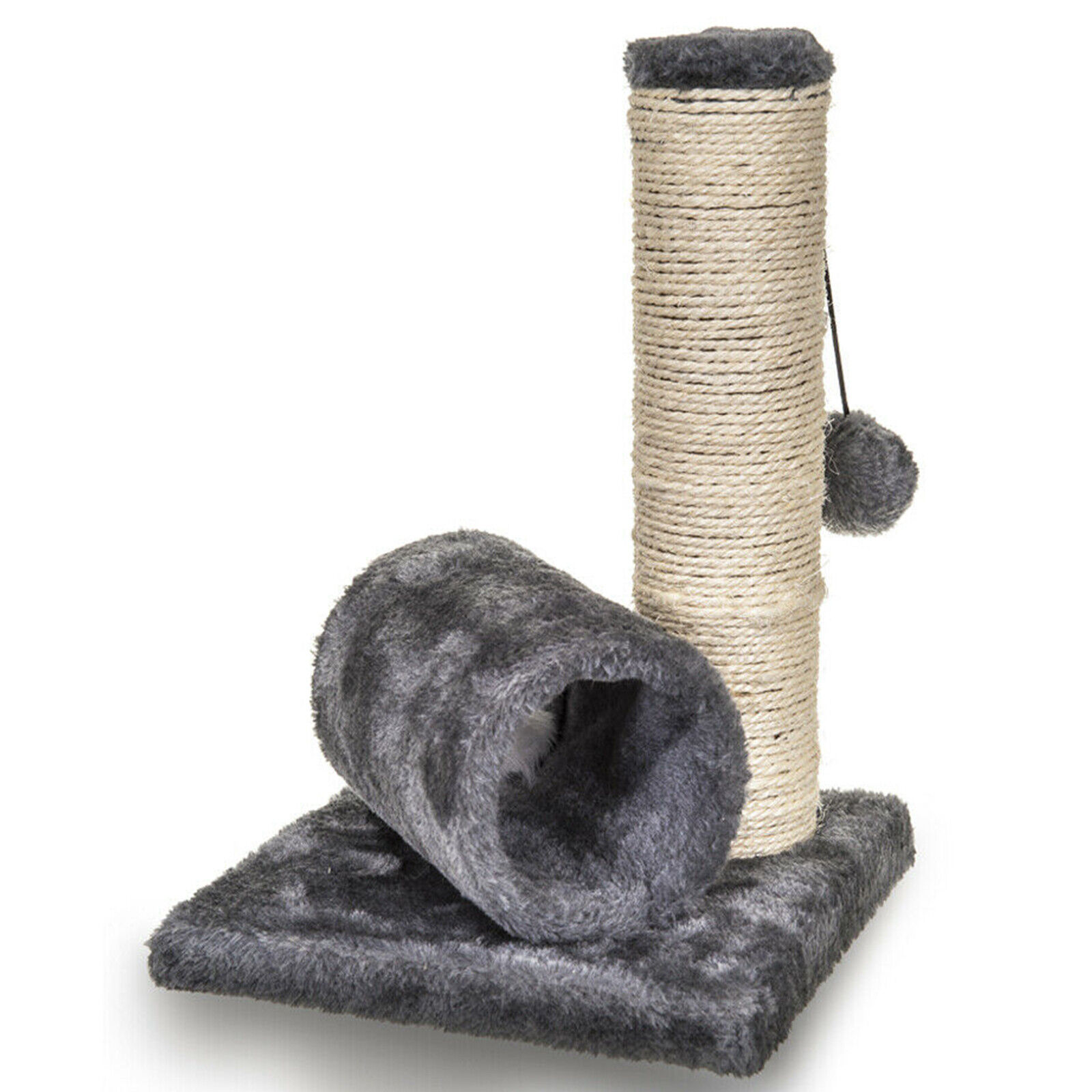 Grey Cat Kitten Sisal Scratch Post Bed Toy With Tunnel Mouse Pet Activity Play Fun Toy Easy Assemble