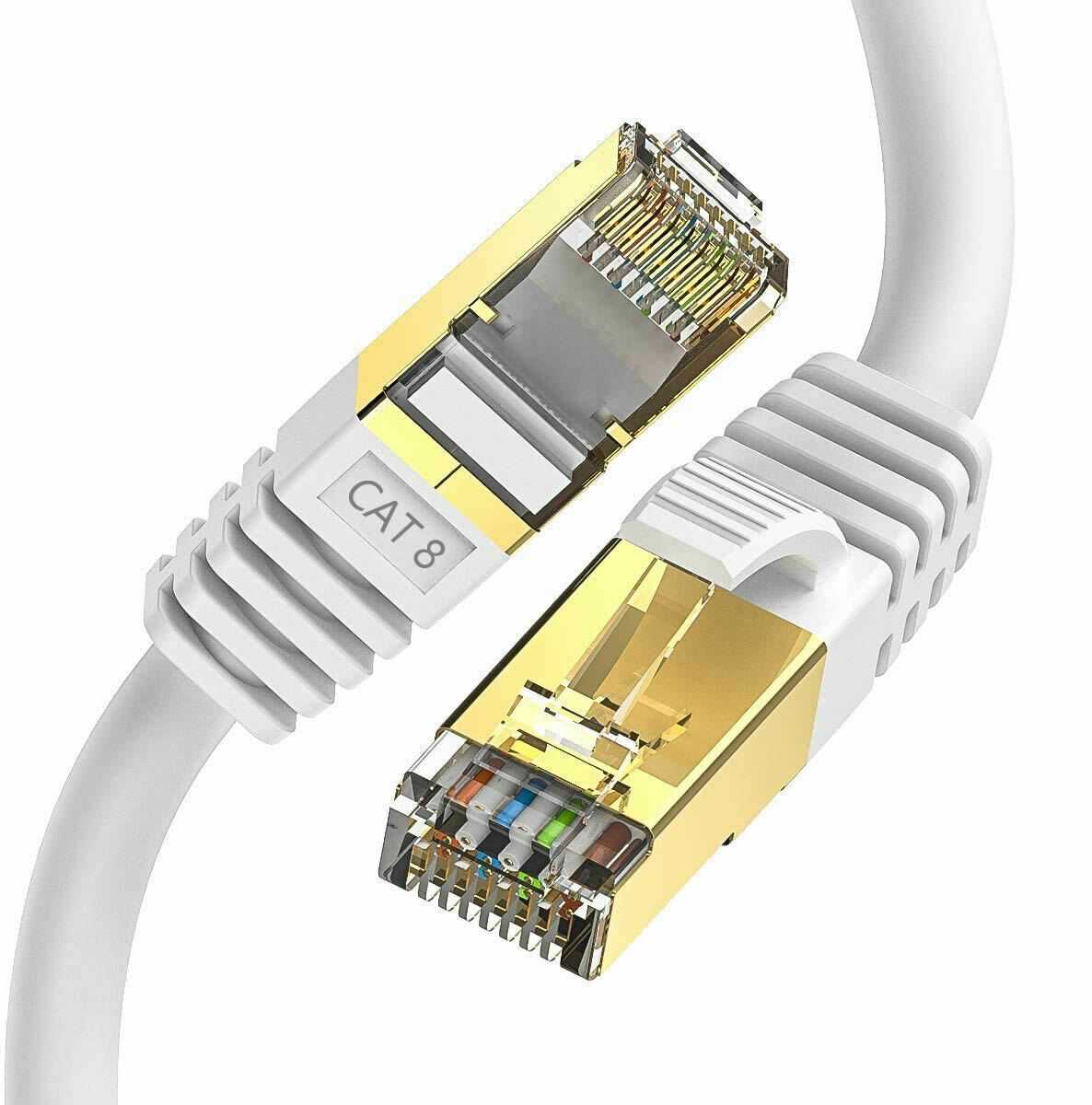 10M White Colour Cat8 Ethernet Network Cable 40Gbps Lan Patch Cord SSPT Gigabit