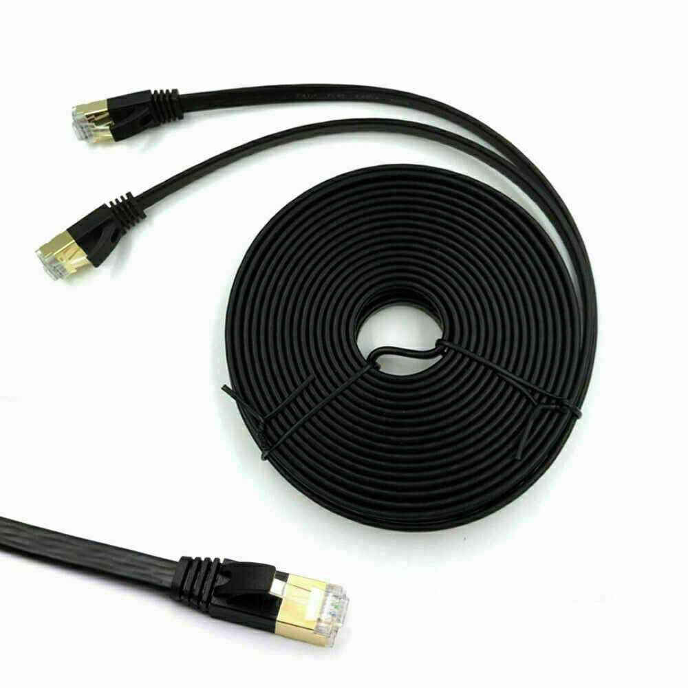 0.5M Black Flat CAT8 Ethernet Cable RJ45 Network SSTP Gold Ultra-Thin 40GBPS LAN Lead Cable