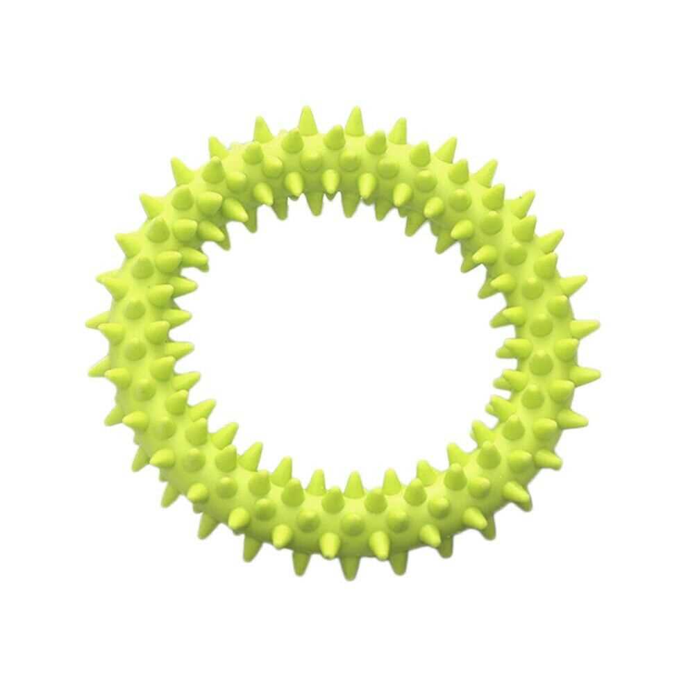 Green Dog Puppy Dental Soft Rubber Teething Play Toy Pet Train Chew Ring Healthy Gum