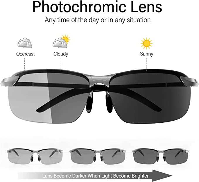 Mens Polarized Photochromic Sunglasses UV400 Sport Pilot Glasses Driving Fishing