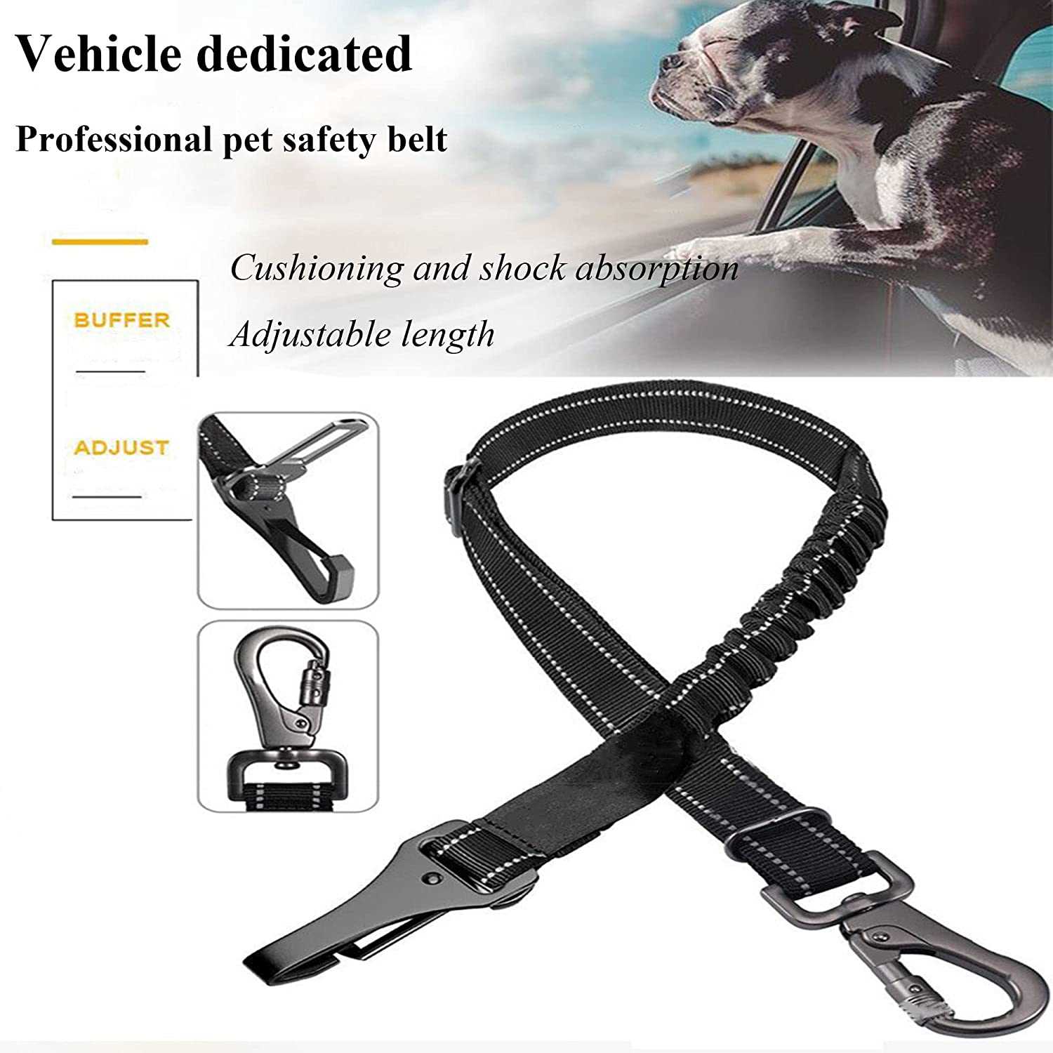Dog Seat Belt Car safety Harness Restraint Durable with Anti Shock Bungee Buffer Isofix Latch for Dogs Car Travel Heavy Duty Dogs Travel Accessories 