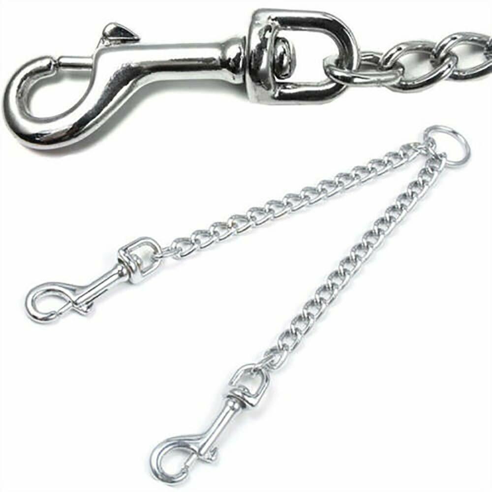 Silver Double Twin Dog Puppy  Training Chain Coupler Collar Lead Adjustable Metal Steel Leash