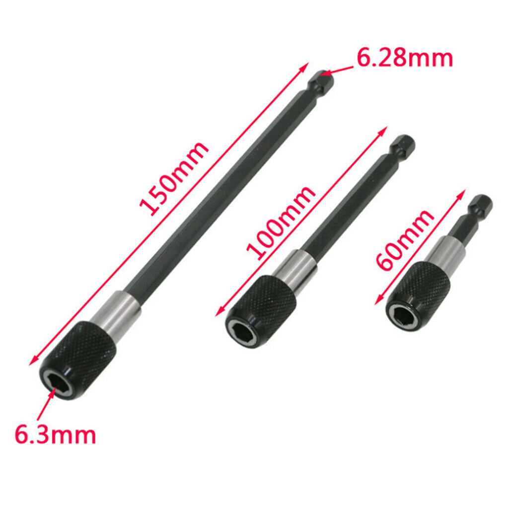 3Pcs Magnetic Extension Bit Holder Steel 1/4" Hex Screwdriver Drill Extra Long
