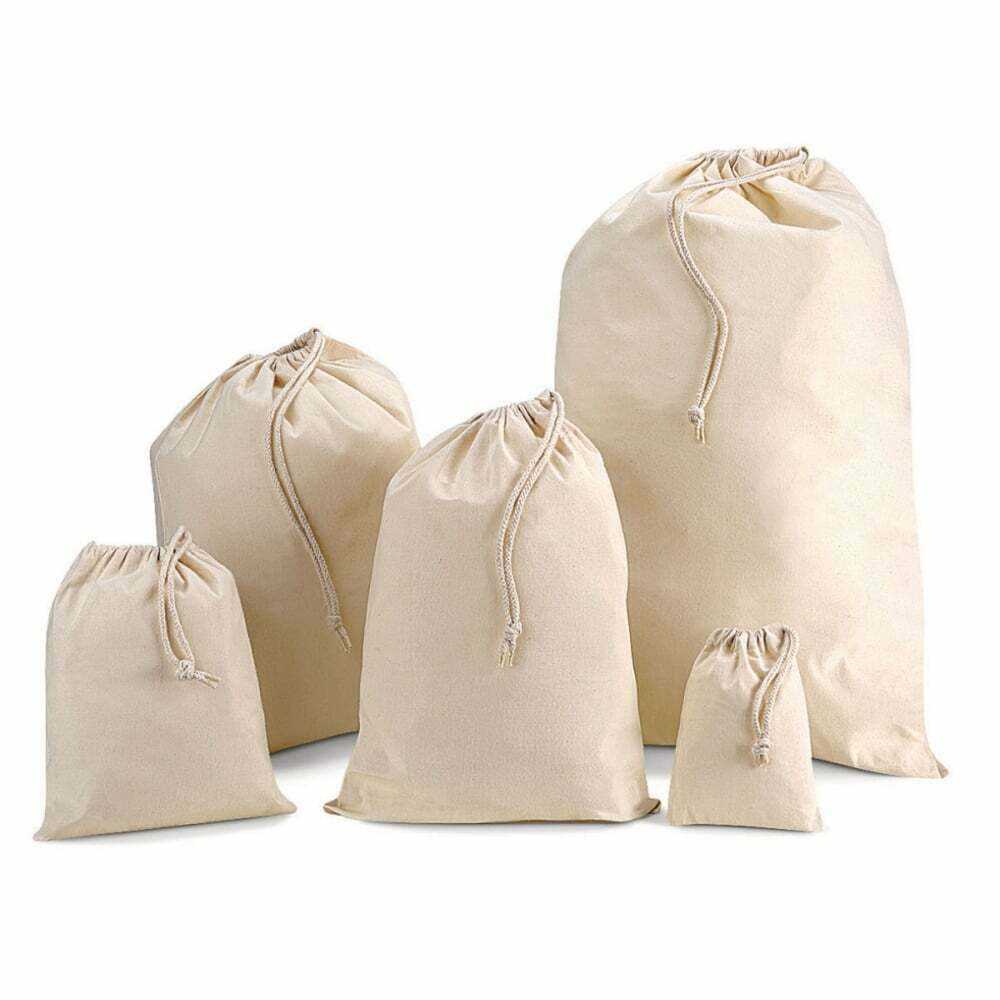 Medium Drawstring Gym School Laundry Bag Eco Bag Cotton Plain Reusable Storage Christmas Washing