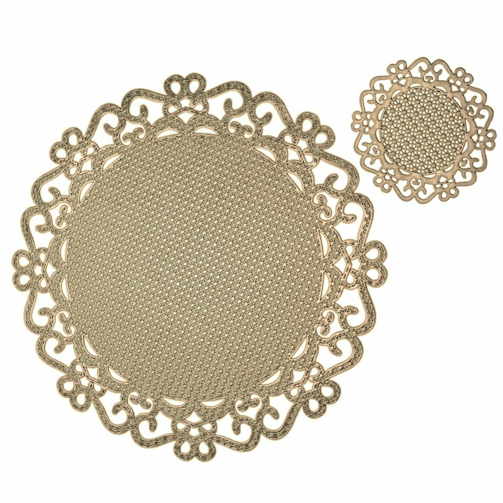Set of 4 Gold Washable Round Placemats and Coasters for Cups Plates Cutlery Dining Table Set