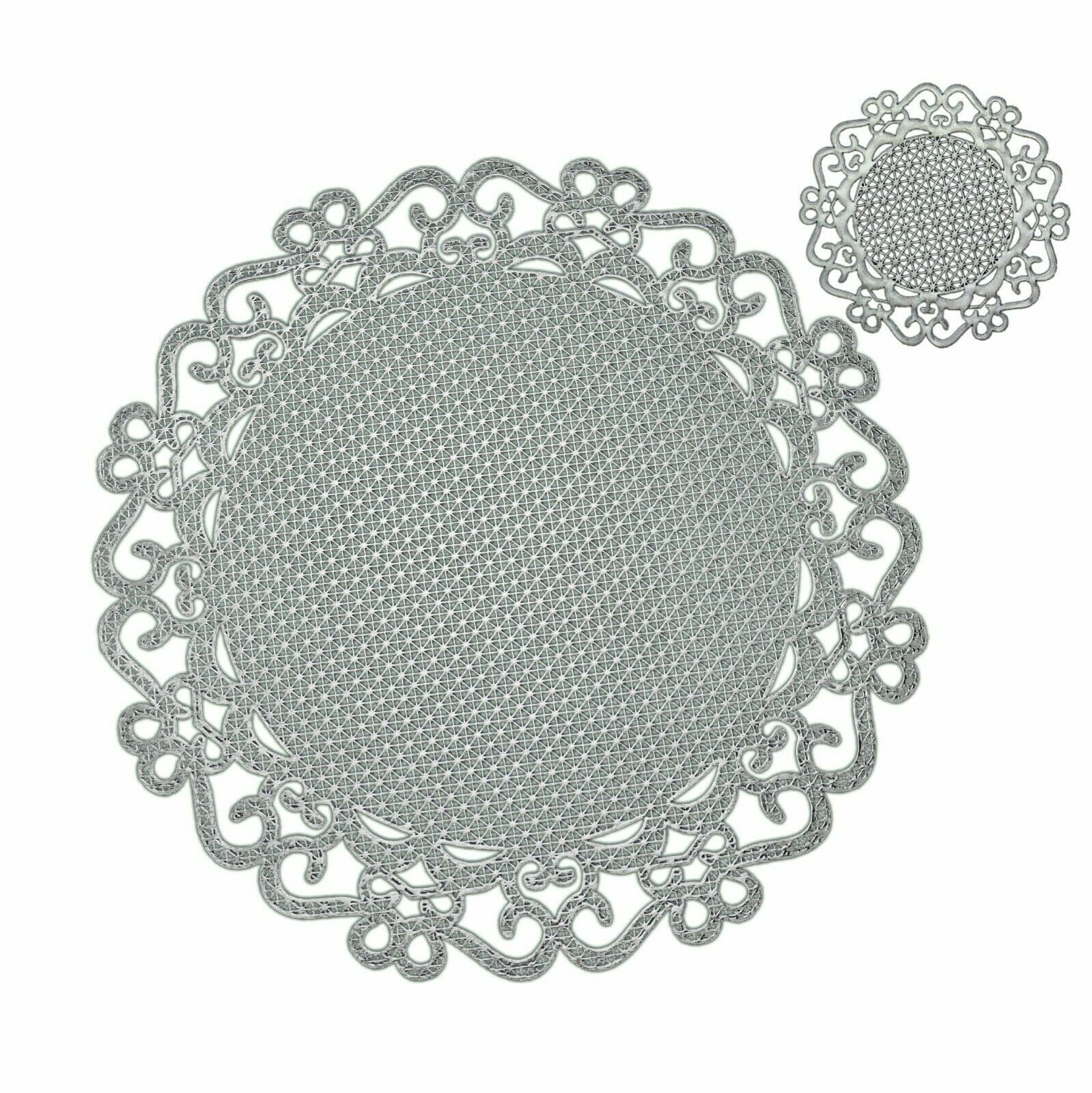 Set of 4 Silver Washable Round Placemats and Coasters for Cups Plates Cutlery Dining Table Set