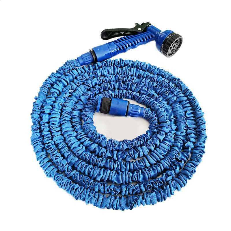 Blue 50Ft Expanding Garden Water Hose Pipe Spray Gun Flexible Grow Stretch Pipes