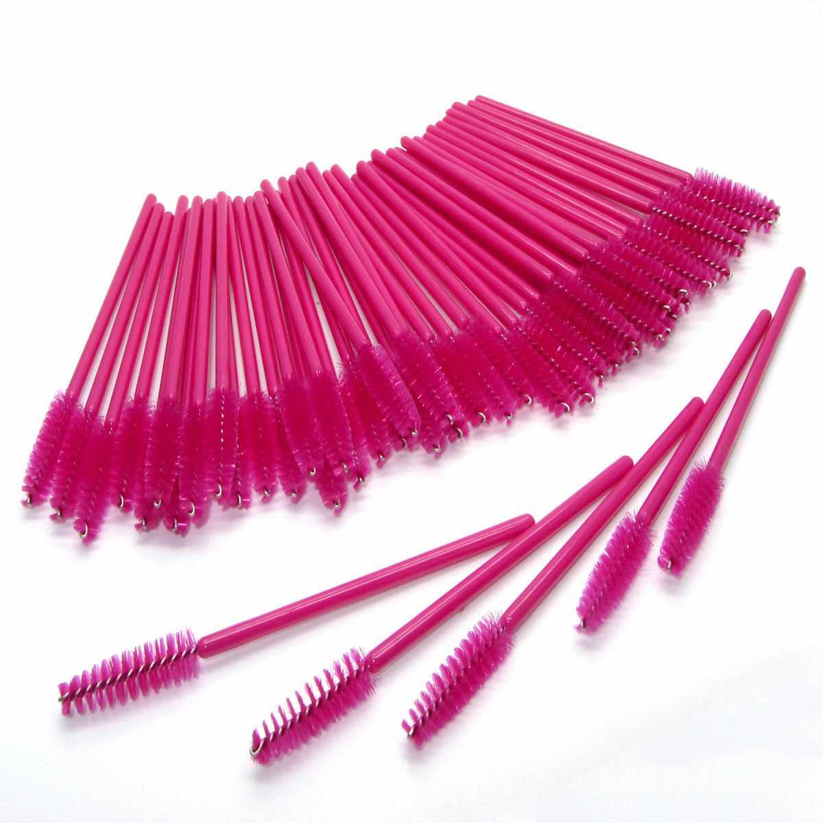 50PCS Hot Pink Disposable Mascara Wands Eyelash Brushes Brow Lash Extension Spoolie Applicator